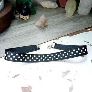 Black & White Polka Dot Choker Necklace, Ribbon Choker, 14"